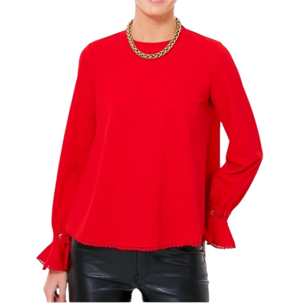 LN Tuckernuck Pomander Place Palmer Red Lace Trim Bell Cuff Top - L